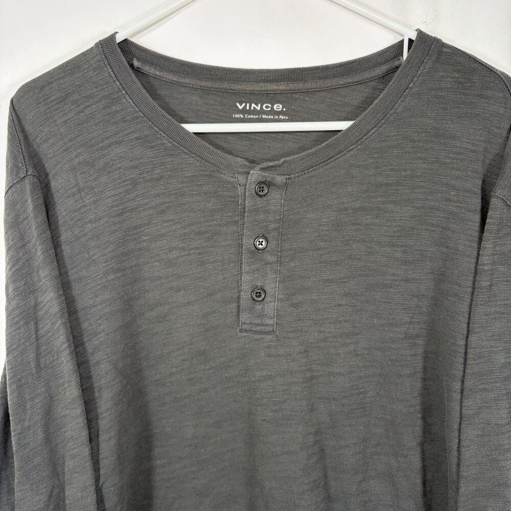 Vince Long Sleeve Henley T Shirt Mens Size Large Gray Slub Cotton Lightweight